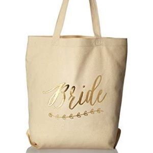 Kate Aspen Gold Foil Bride Canvas Tote Bag